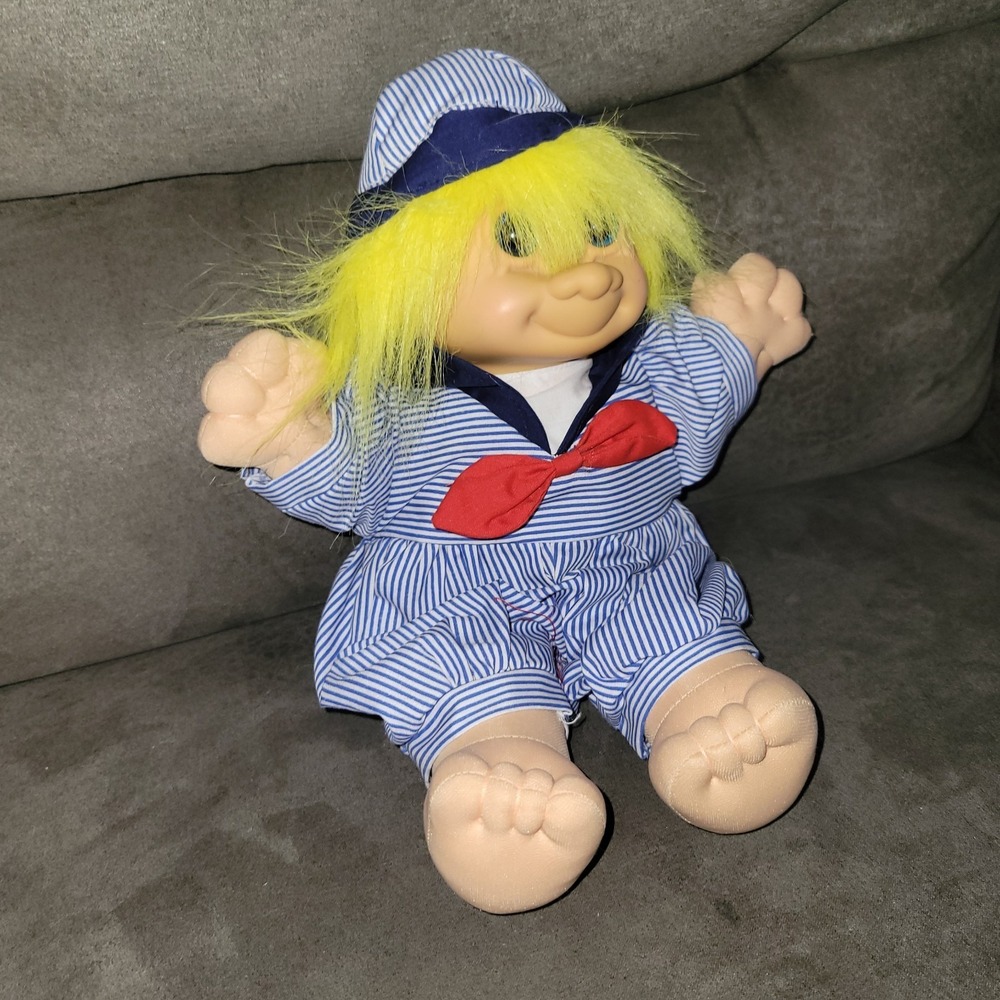 Adorable RUSS SOFT BODY TROLL BABY Sailor 13  INCH Yellow Hair Vintage